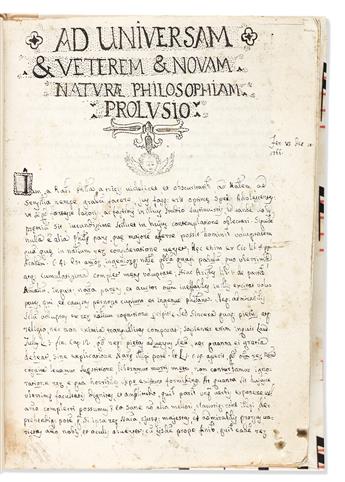 Manuscript on Paper. Ad Universam & Veterem & Novam Naturae Philosophiam Prolusio.
